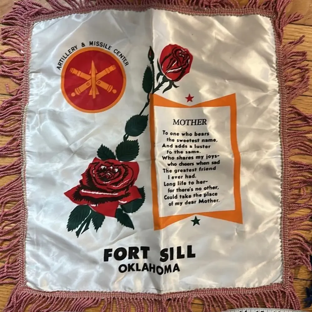 Vintage Army Artillery & Missile Center Silk Pillow Cover Fort Sill, Oklahoma Fo